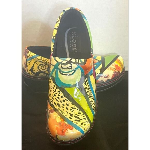 Klogs Naples Size 8 M Patent Leather Multi Color Floral Slip On Shoes Clogs - Picture 5 of 11
